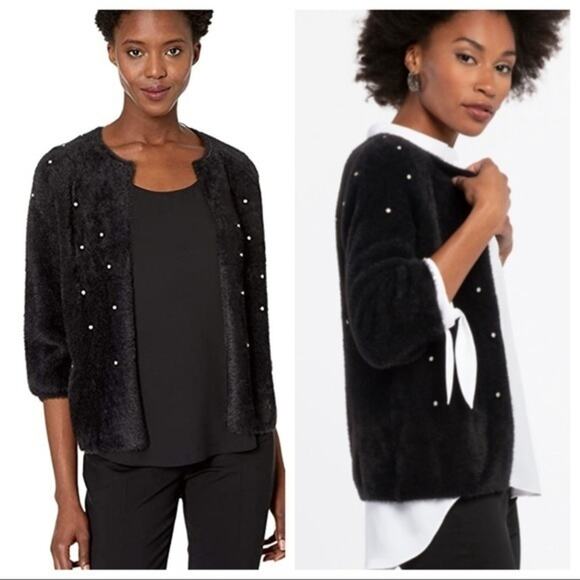 Nic+Zoe Rhinestone Velvet Cardigan Black Medium NWT - Picture 1 of 8